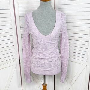 Express Y2K‎ Deep V Neck Heathered Going Out Top Sweater Lavender Purple Small
